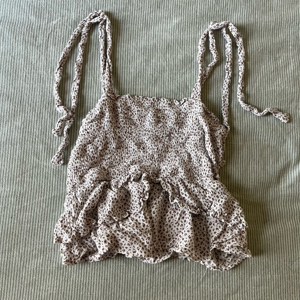 Print Ruffle Strap Top